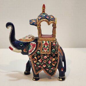 Hand-painted Metal Ambabari Elephant Figurine Meenakari Enameling